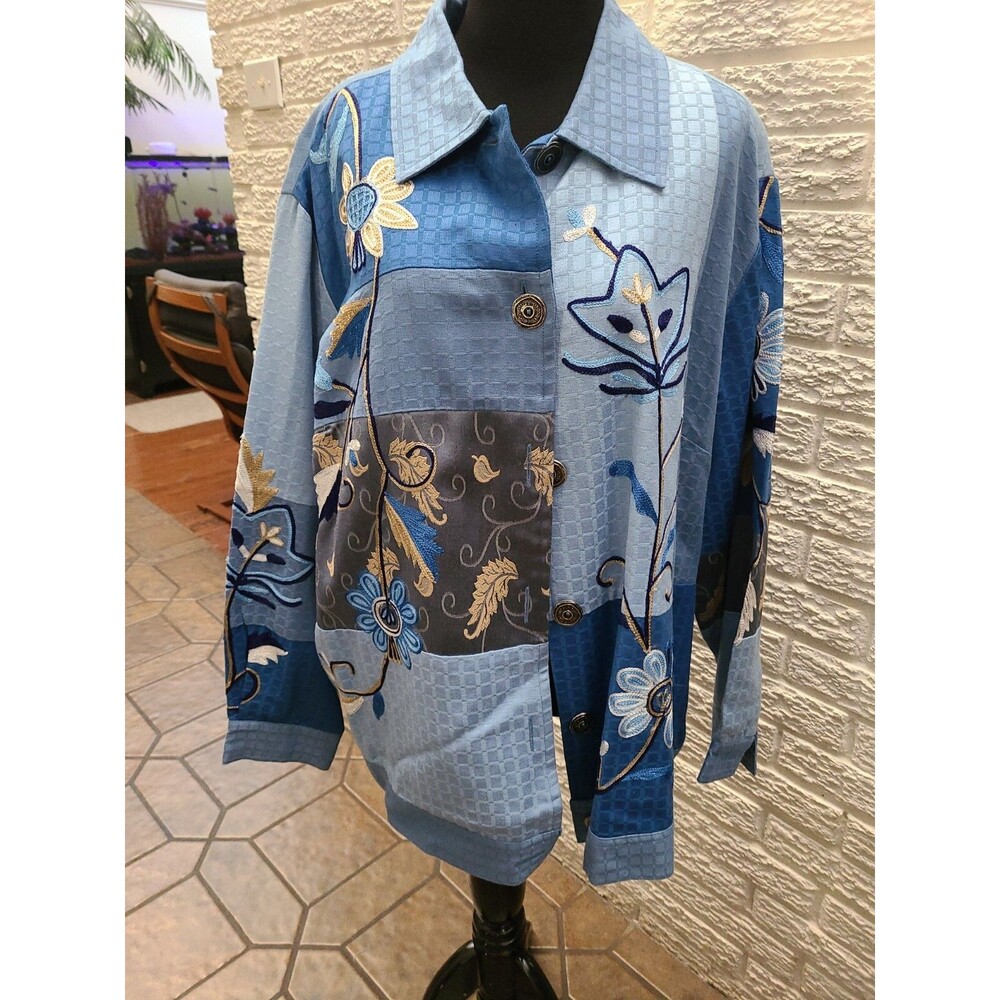 Indigo Moon Womens Sz 1XL Jean tribal  Dressy Fall Jacket RARE Embroidery Boho